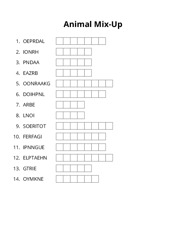 Animal Mix-Up word scramble puzzle