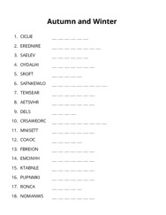 Autumn and Winter word scramble puzzle