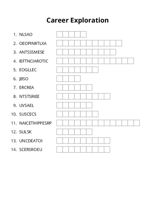 Career Exploration Word Scramble Puzzle
