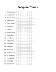Computer Terms word scramble puzzle