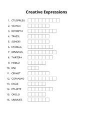 Creative Expressions word scramble puzzle