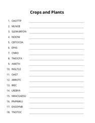 Crops and Plants word scramble puzzle