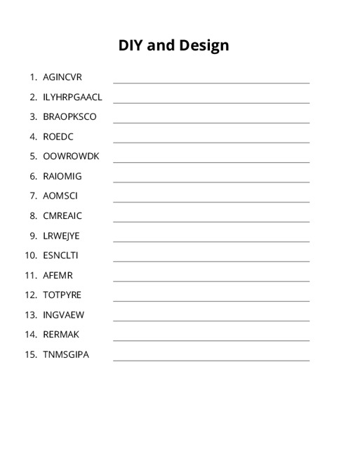 DIY and Design Word Scramble Puzzle
