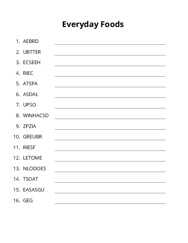 Everyday Foods word scramble puzzle