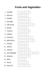 Fruits and Vegetables word scramble puzzle
