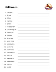 Halloween word scramble puzzle