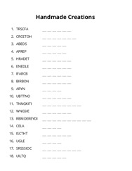 Handmade Creations word scramble puzzle