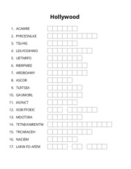 Hollywood word scramble puzzle