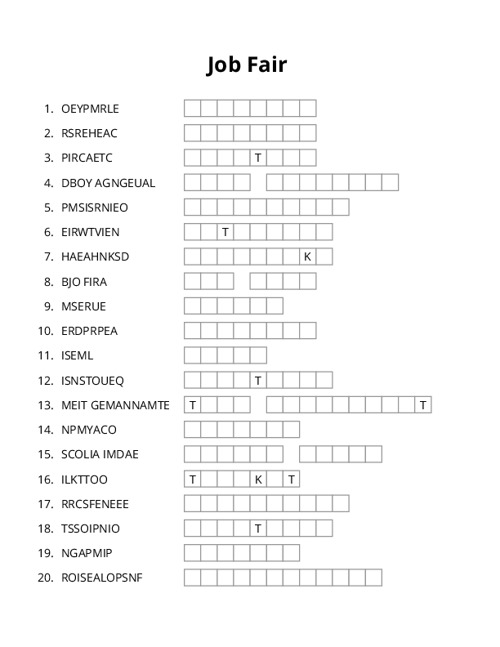 Job Fair Word Scramble Puzzle