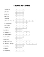 Literature Genres word scramble puzzle