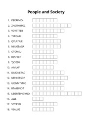 People and Society word scramble puzzle