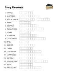 Story Elements word scramble puzzle