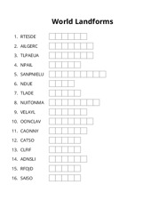 World Landforms word scramble puzzle