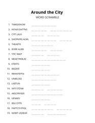 Around the City word scramble puzzle