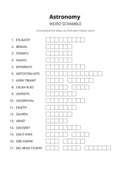 Astronomy word scramble puzzle