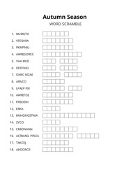 Autumn Season word scramble puzzle