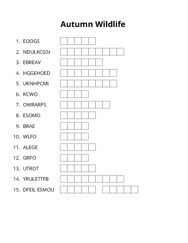 Autumn Wildlife word scramble puzzle