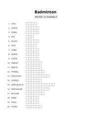 Badminton word scramble puzzle