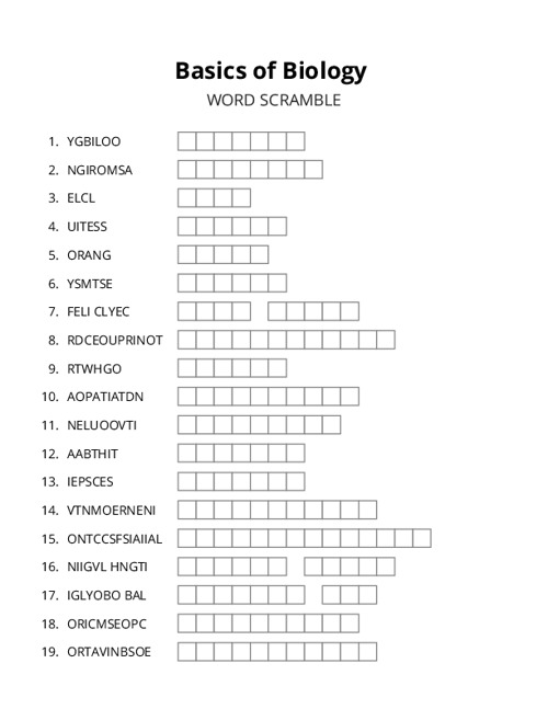 Basics of Biology Word Scramble Puzzle
