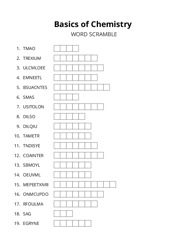Basics of Chemistry word scramble puzzle