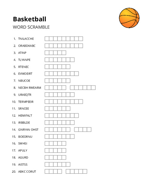 Basketball Word Scramble Puzzle