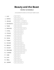 Beauty and the Beast word scramble puzzle