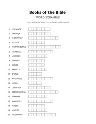 Books of the Bible word scramble puzzle