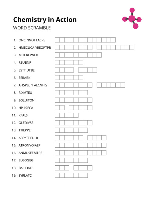 Chemistry in Action Word Scramble Puzzle