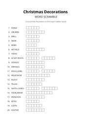 Christmas Decorations word scramble puzzle