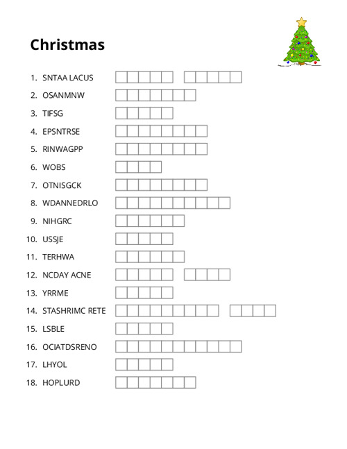 Christmas Word Scramble Puzzle