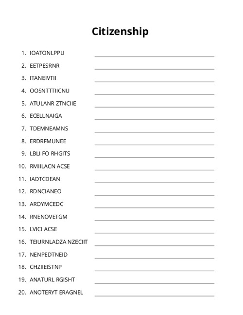 Citizenship Word Scramble Puzzle
