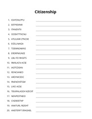 Citizenship word scramble puzzle