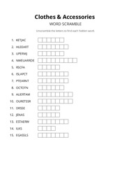 Clothes & Accessories word scramble puzzle