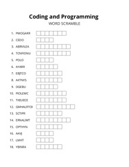 Coding and Programming word scramble puzzle
