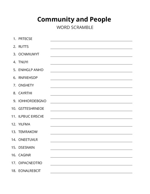 Community and People Word Scramble Puzzle