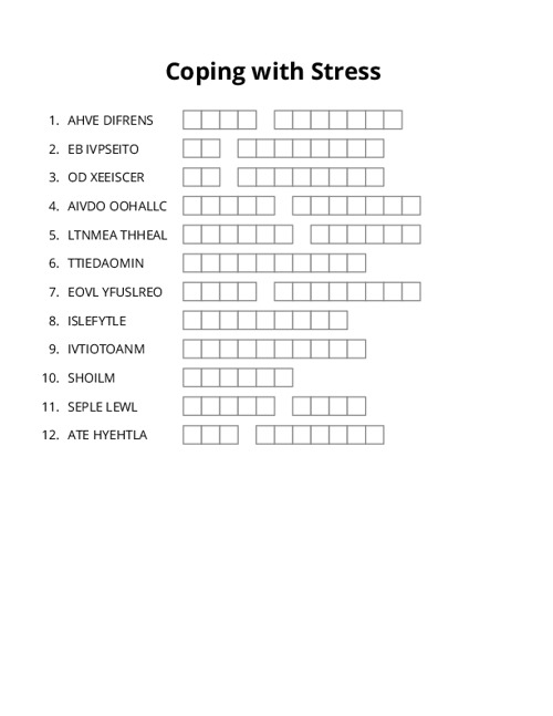 Coping with Stress Word Scramble Puzzle