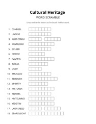 Cultural Heritage word scramble puzzle