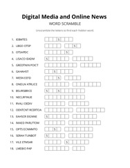 Digital Media and Online News word scramble puzzle
