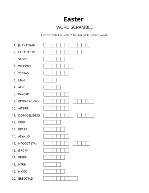 Easter Crossword Puzzle