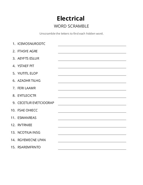 Electrical Crossword Puzzle