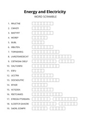 Energy and Electricity word scramble puzzle