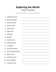 Exploring the World word scramble puzzle