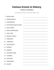 Famous Events in History word scramble puzzle