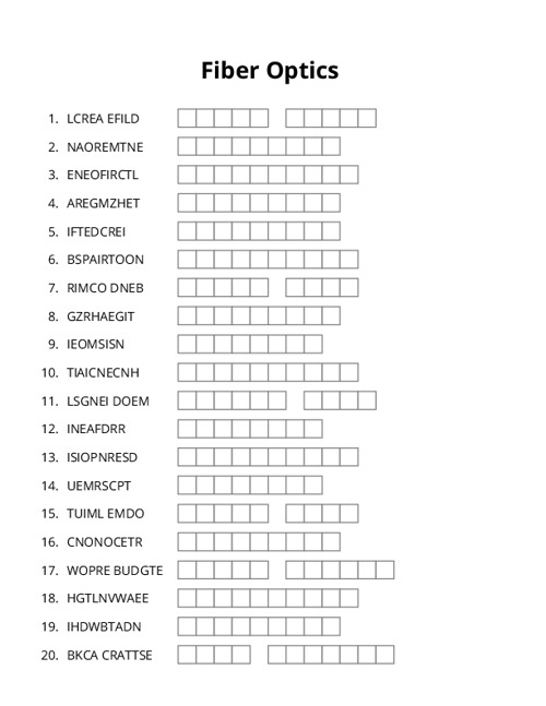 Fiber Optics Crossword Puzzle