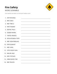 Fire Safety word scramble puzzle
