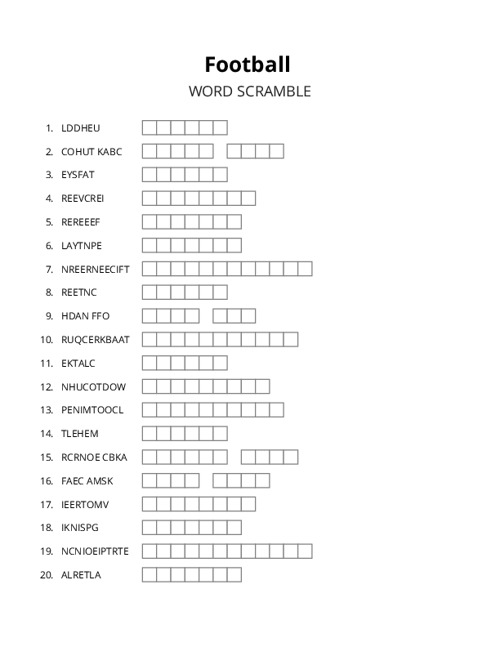 Football Word Scramble Puzzle
