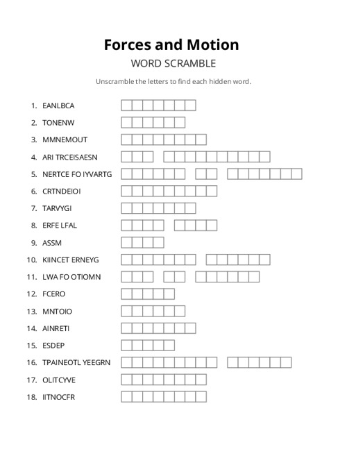 Forces and Motion Crossword Puzzle