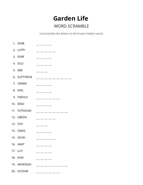 Garden Life Word Scramble Puzzle