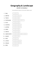 Geography & Landscape word scramble puzzle