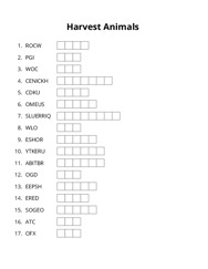 Harvest Animals word scramble puzzle